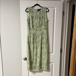 Mac Duggal Light Green Patterned Midi Dress
